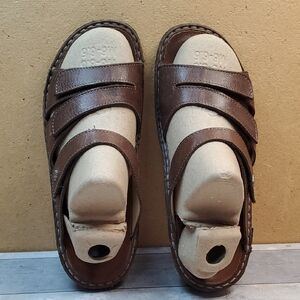 Finn Comfort Brown Triple-Strap Leather Slide Sandals Size 38
